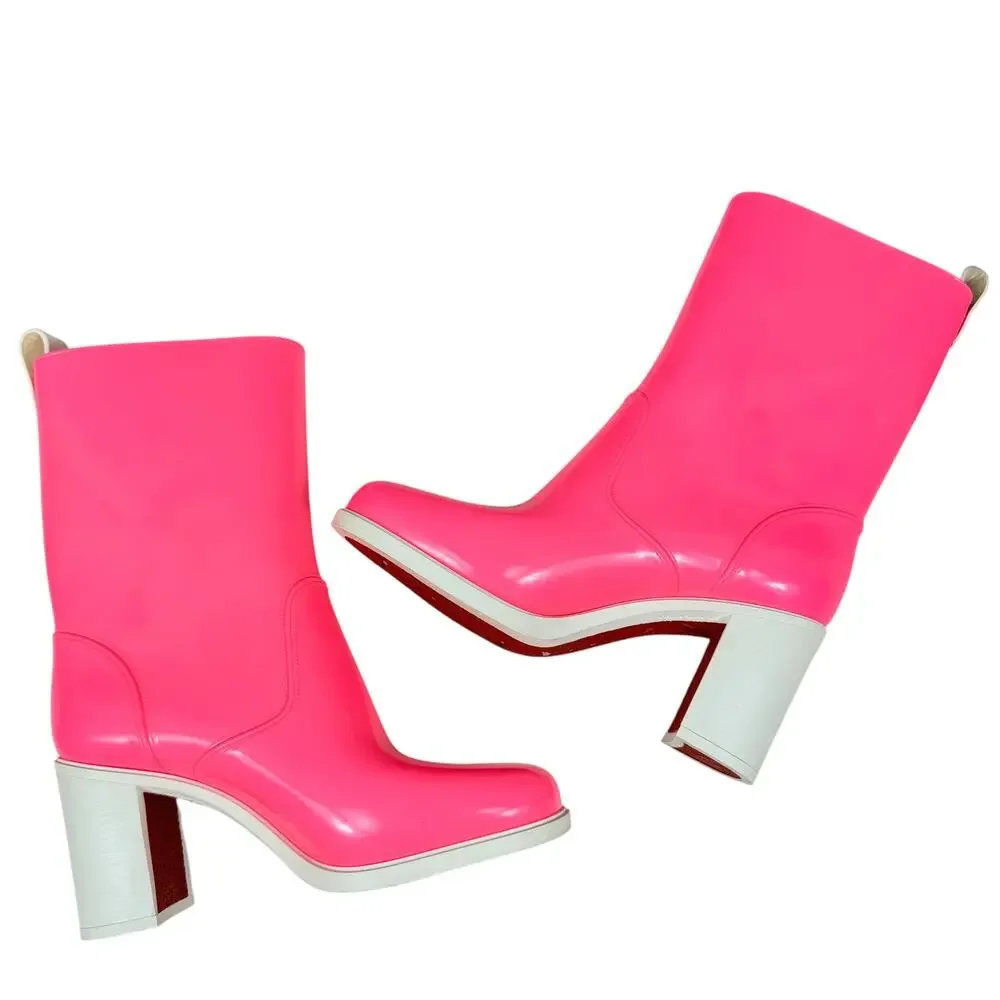 Christian Louboutin Loubirain Rubber Pvc Heeled Rain Boots Pink Size 37